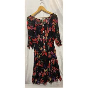 Anthropologie Fig and flower M tea dress silhouette casual black floral
